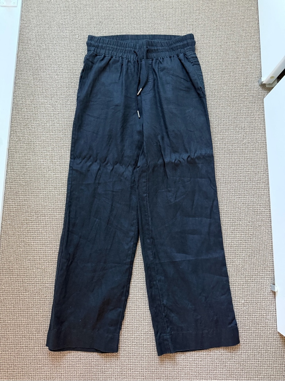 Quince Black Wide-Leg Drawstring Trousers